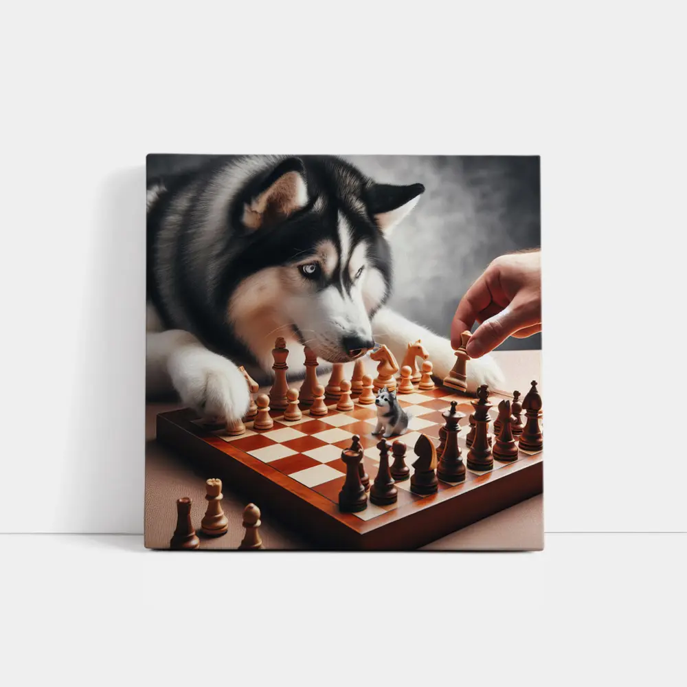 Siberian Husky Playing Chess Board Game – Wall Art