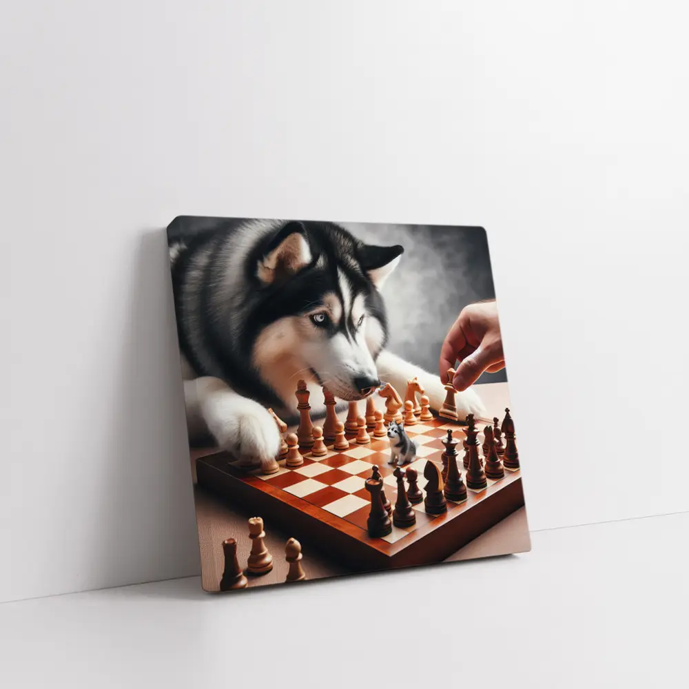 Siberian Husky Playing Chess Board Game – Wall Art