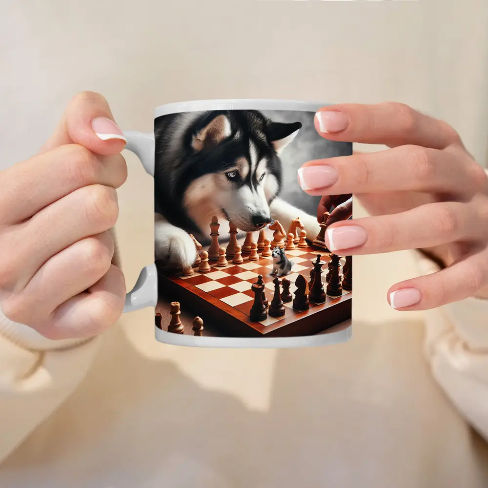 Siberian Husky Playing Chess Board Game – Mugs