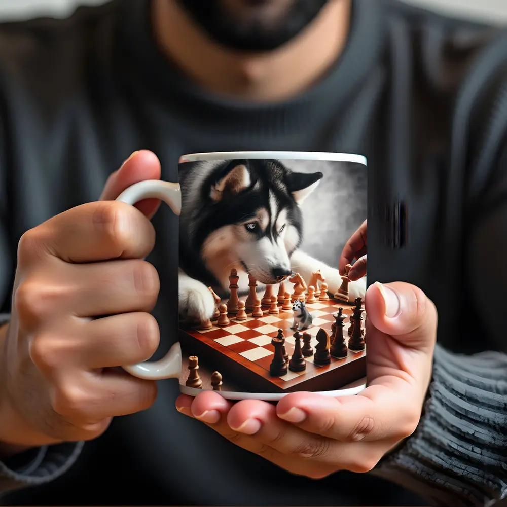 Siberian Husky Playing Chess Board Game – Mugs