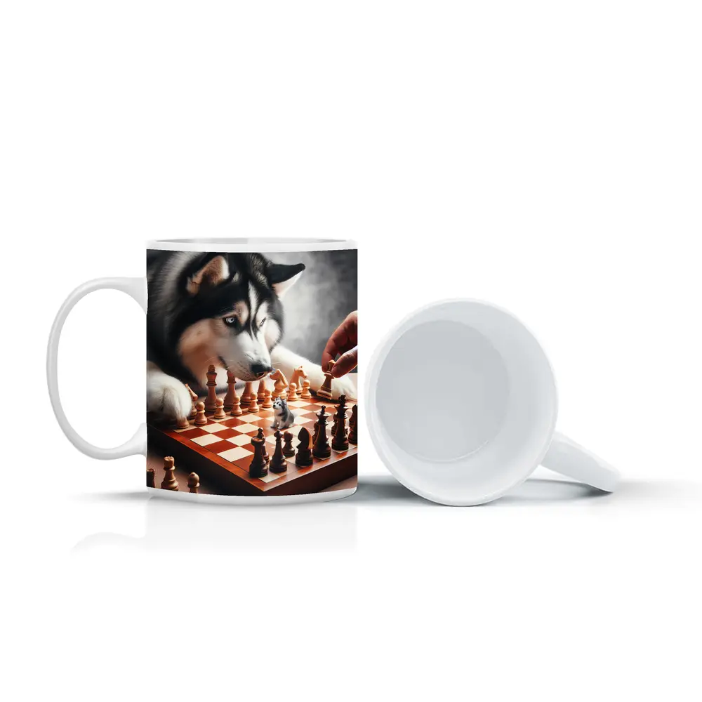 Siberian Husky Playing Chess Board Game – Mugs