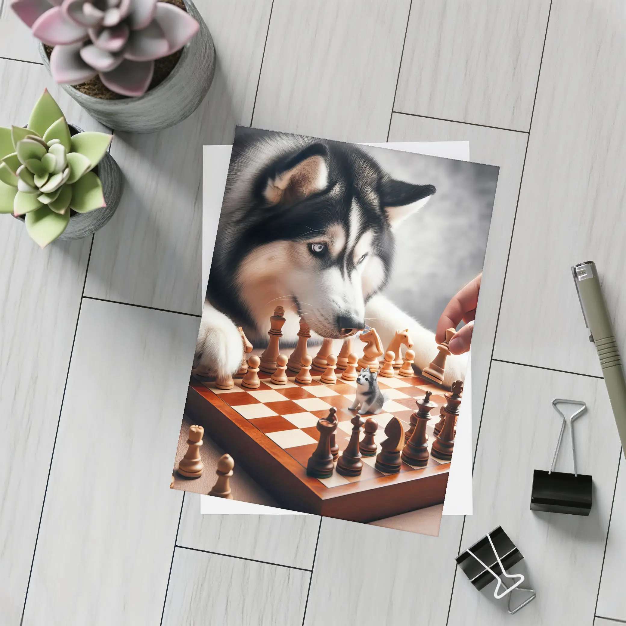 Siberian Husky Playing Chess Board Game – Postcards