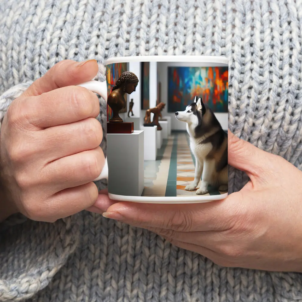 Siberian Husky Sitting In Art Gallery – Mugs