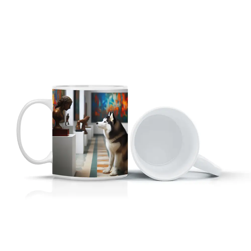 Siberian Husky Sitting In Art Gallery – Mugs