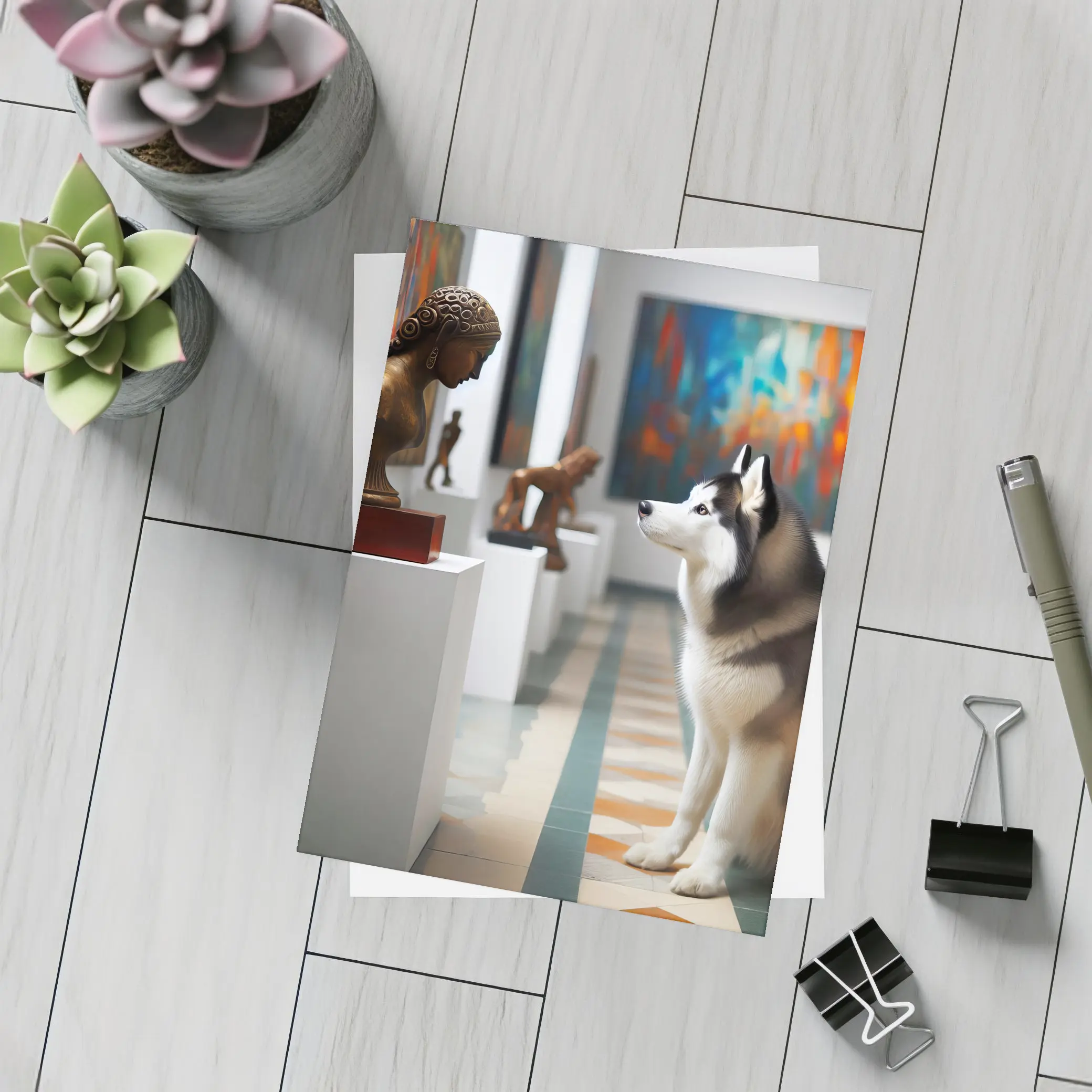Siberian Husky Sitting In Art Gallery – Postcards