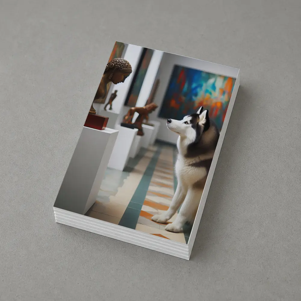 Siberian Husky Sitting In Art Gallery – Postcards