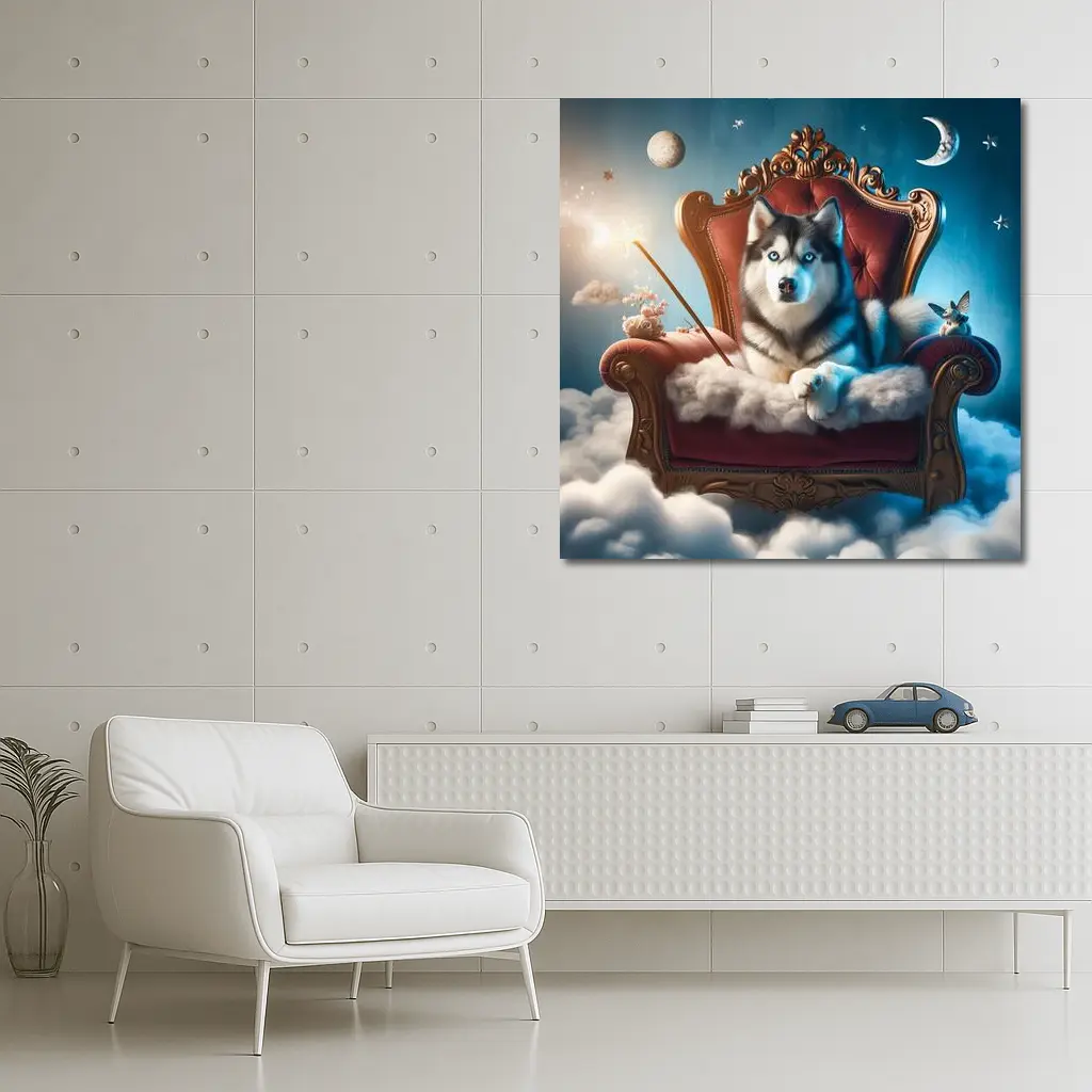 Siberian Husky Throne Clouds Fantasy Sky – Wall Art
