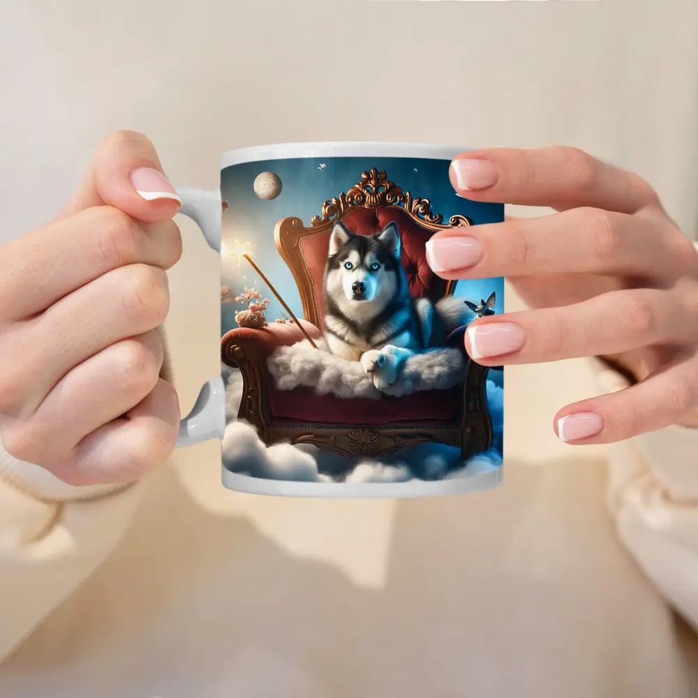 Siberian Husky Throne Clouds Fantasy Sky – Mugs