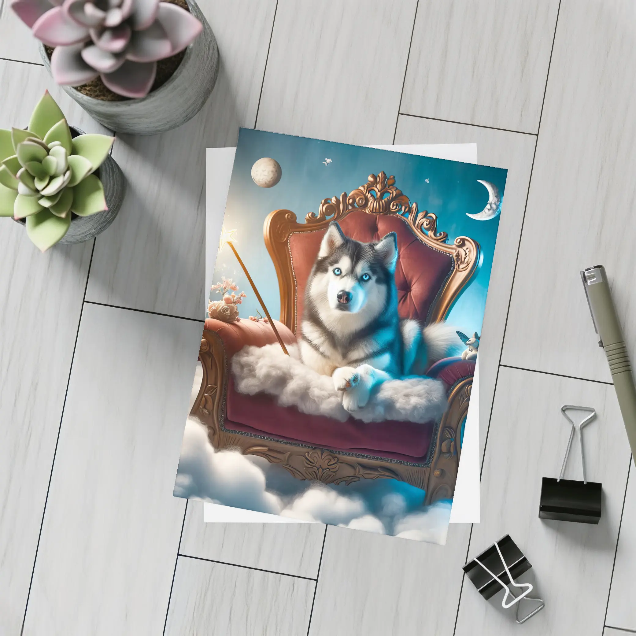 Siberian Husky Throne Clouds Fantasy Sky – Postcards