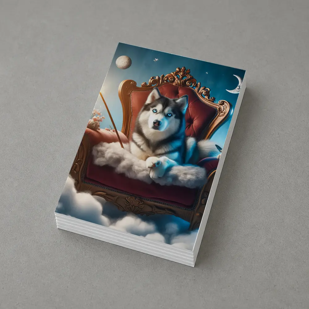 Siberian Husky Throne Clouds Fantasy Sky – Postcards