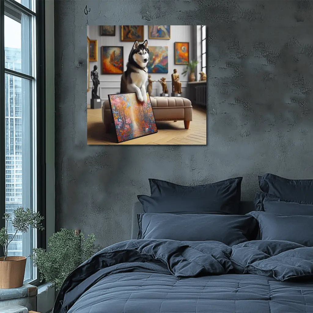 Siberian Husky Posing in Art Gallery – Wall Art