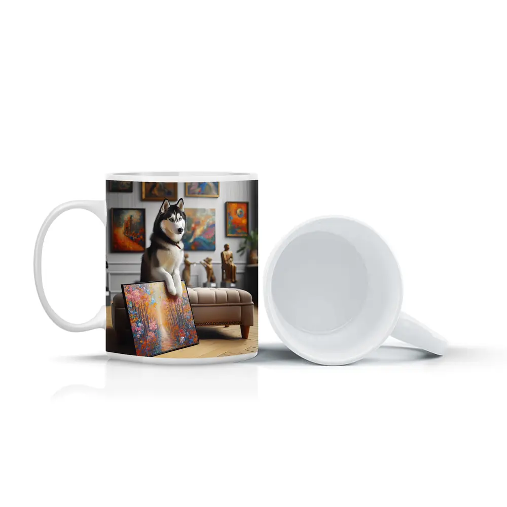 Siberian Husky Posing in Art Gallery – Mugs