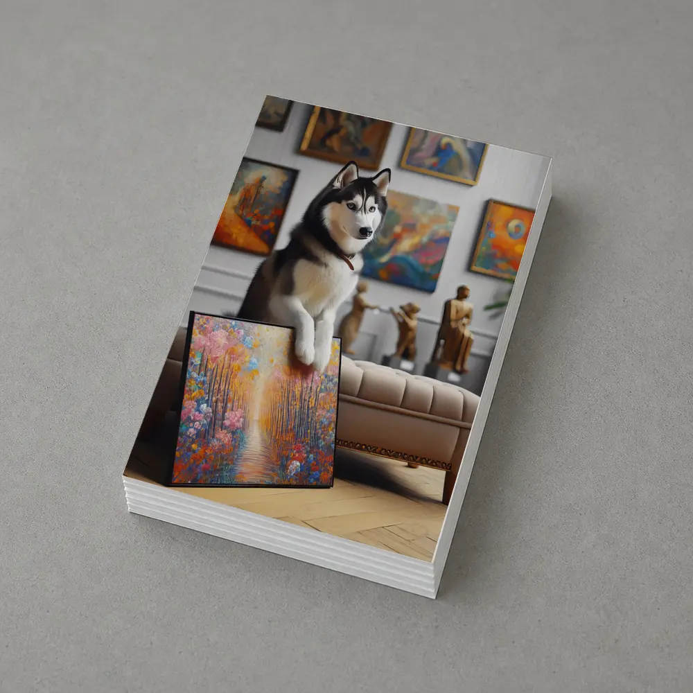 Siberian Husky Posing in Art Gallery – Postcards
