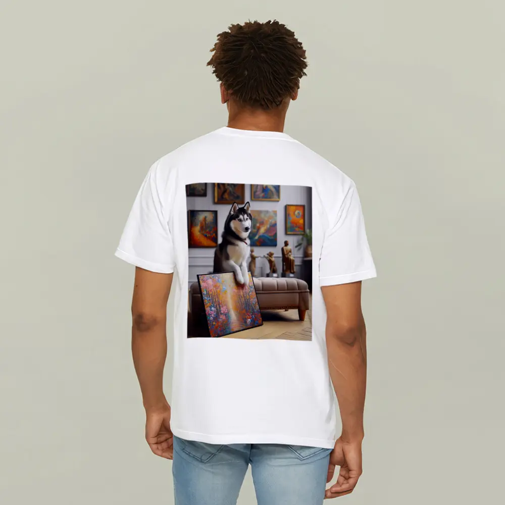 Siberian Husky Posing in Art Gallery – T-Shirts