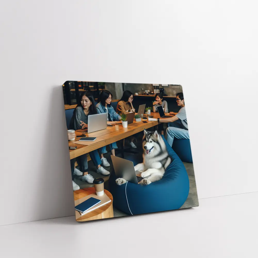 Husky Dog Working Laptop Cozy Cafe – Wall Art