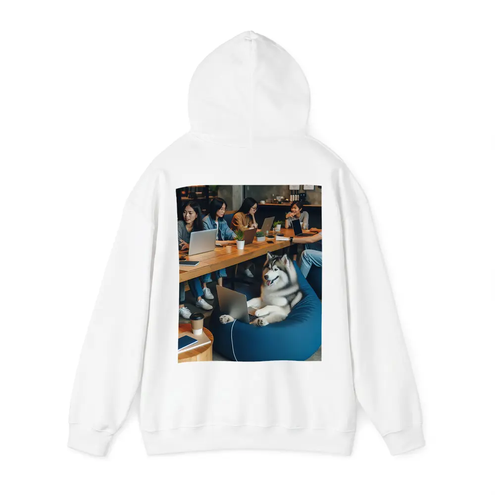 Husky Dog Working Laptop Cozy Cafe – Hoodies