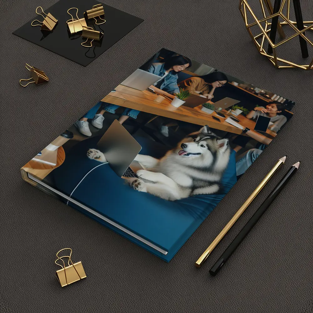 Husky Dog Working Laptop Cozy Cafe – Notebooks