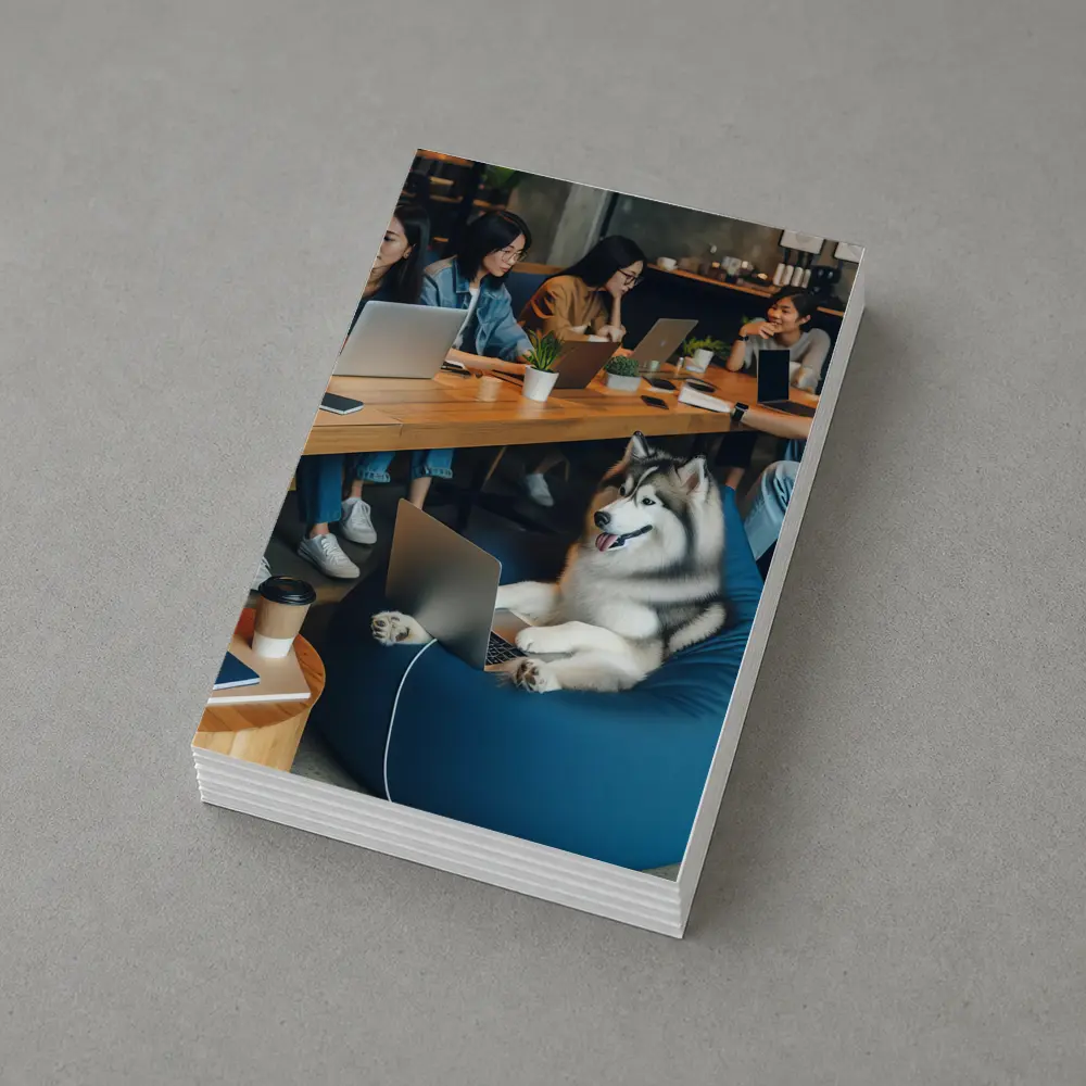 Husky Dog Working Laptop Cozy Cafe – Postcards