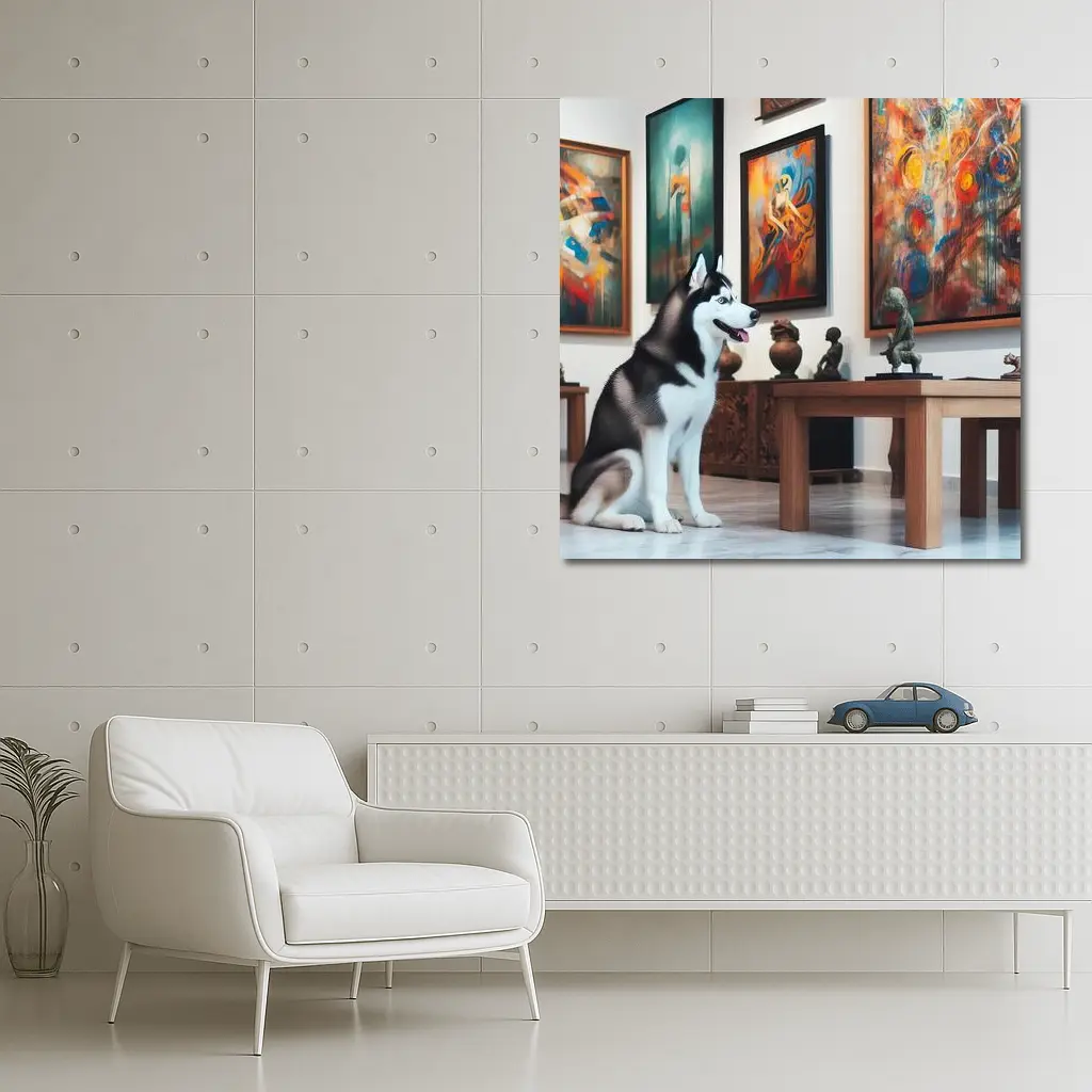 Siberian Husky Sitting In Art Gallery – Wall Art