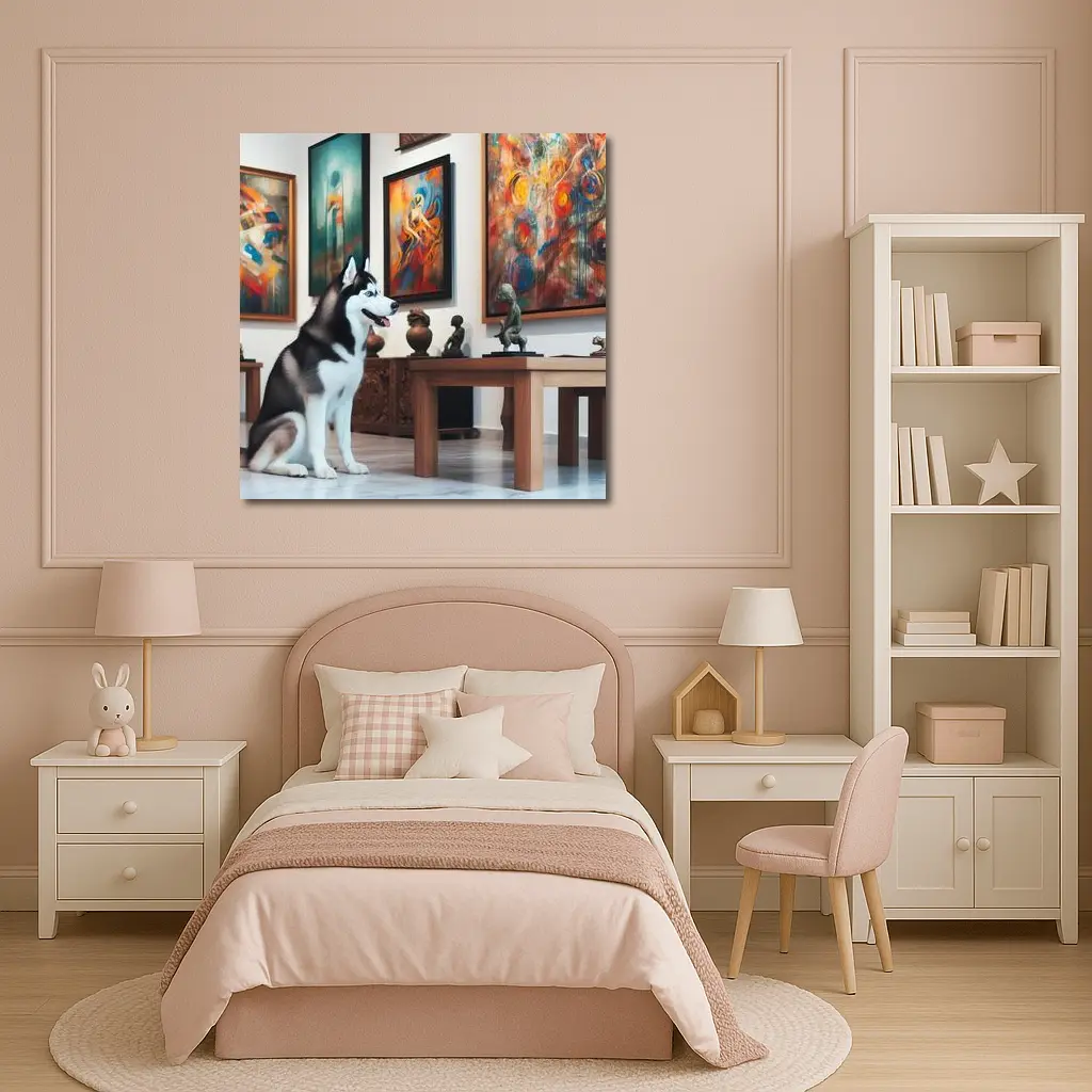 Siberian Husky Sitting In Art Gallery – Wall Art