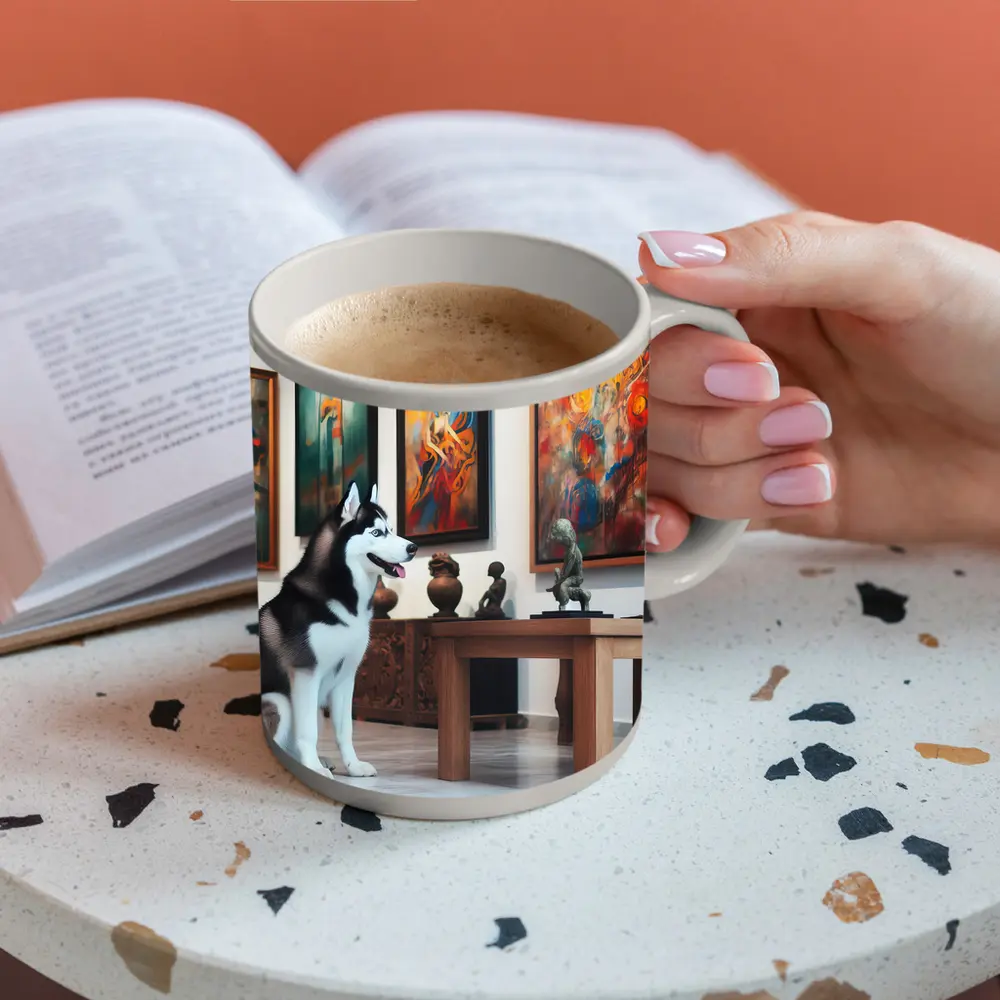 Siberian Husky Sitting In Art Gallery – Mugs