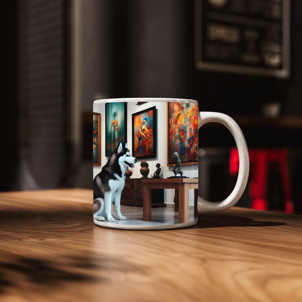 Siberian Husky Sitting In Art Gallery – Mugs