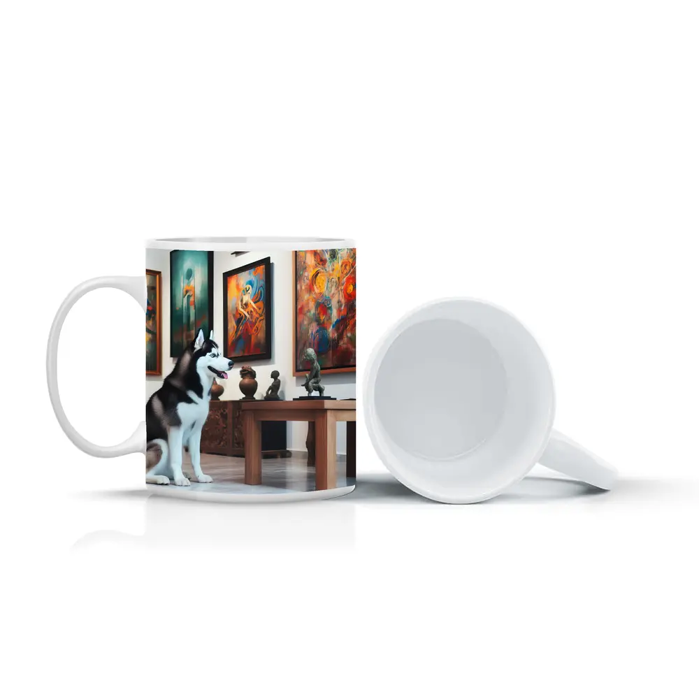 Siberian Husky Sitting In Art Gallery – Mugs