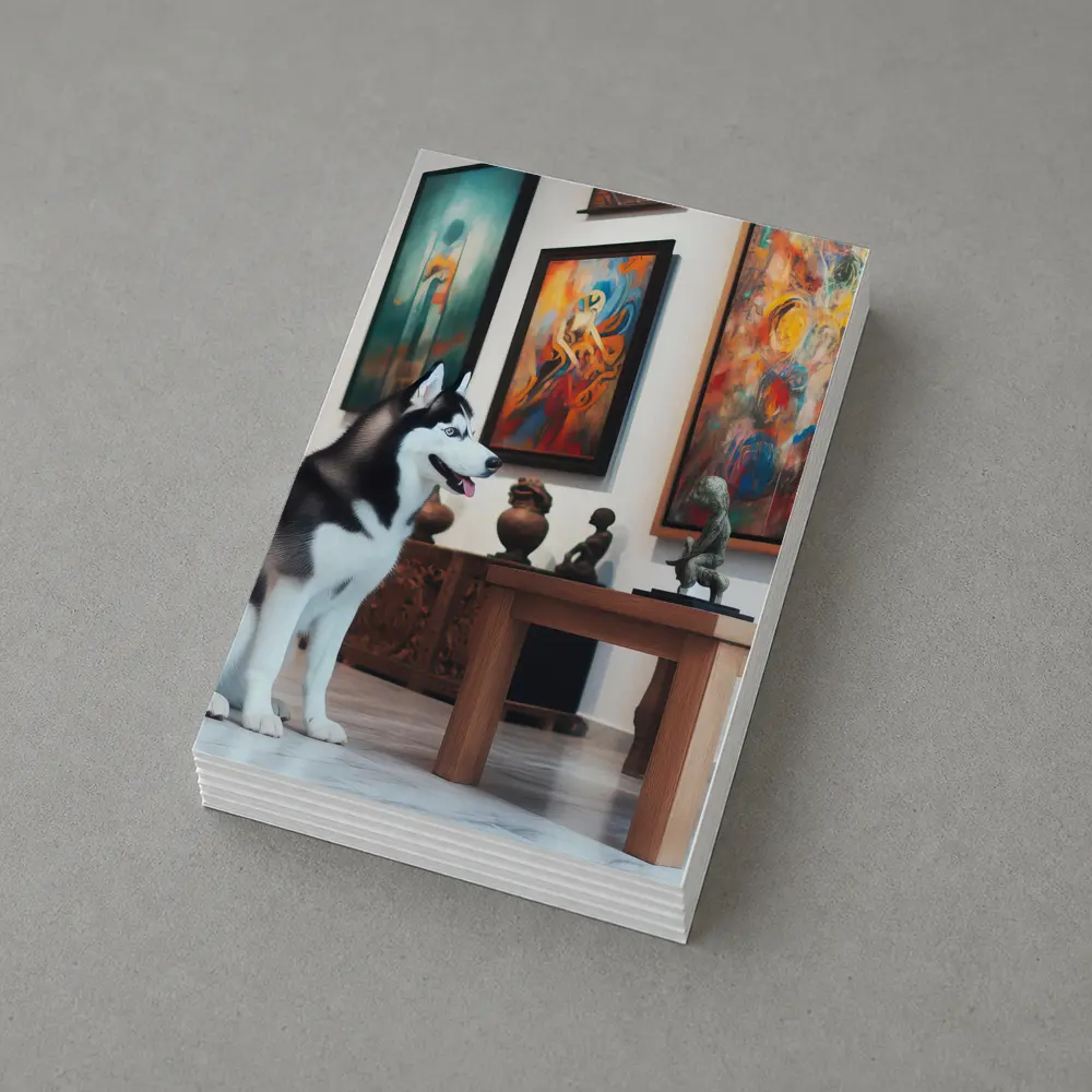 Siberian Husky Sitting In Art Gallery – Postcards