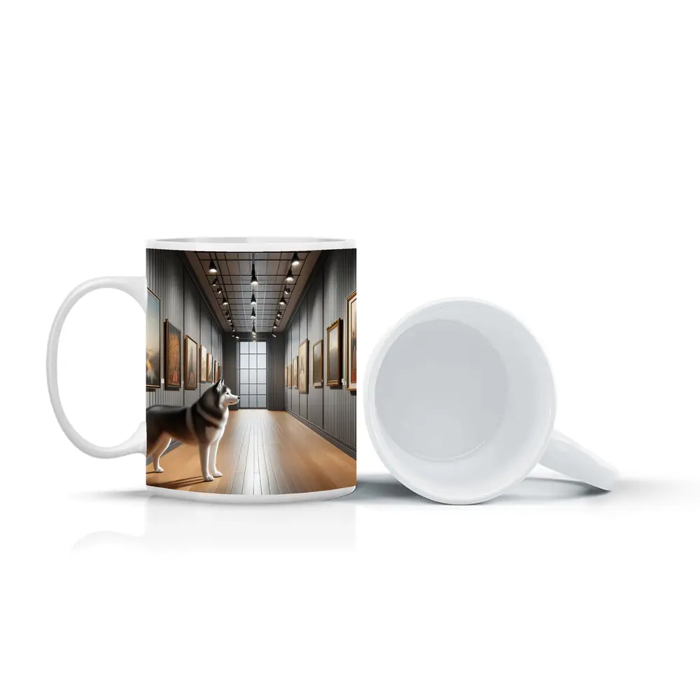 Siberian Husky Standing In Art Gallery – Mugs