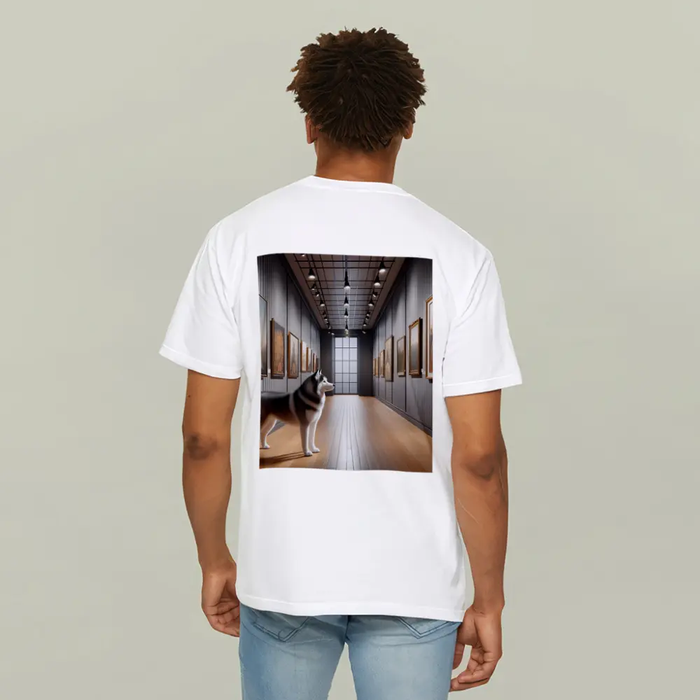 Siberian Husky Standing In Art Gallery – T-Shirts