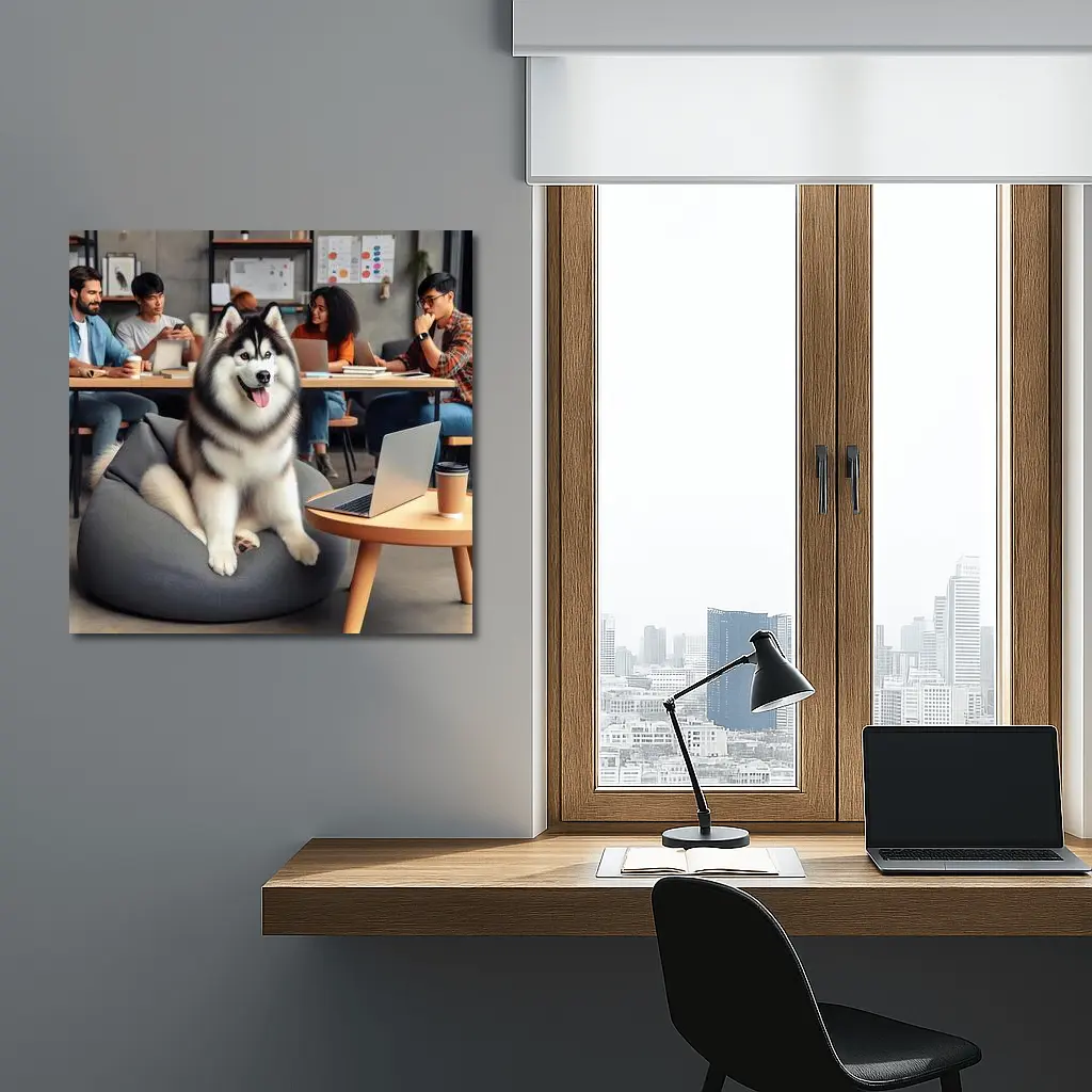 Siberian Husky Sitting in Modern Office – Wall Art