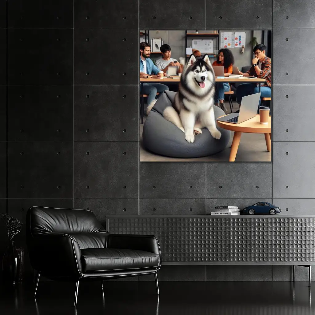 Siberian Husky Sitting in Modern Office – Wall Art