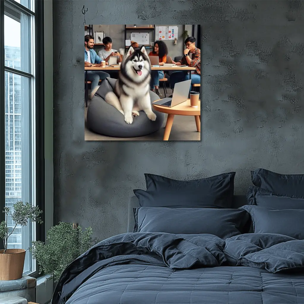 Siberian Husky Sitting in Modern Office – Wall Art