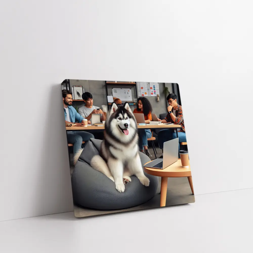 Siberian Husky Sitting in Modern Office – Wall Art