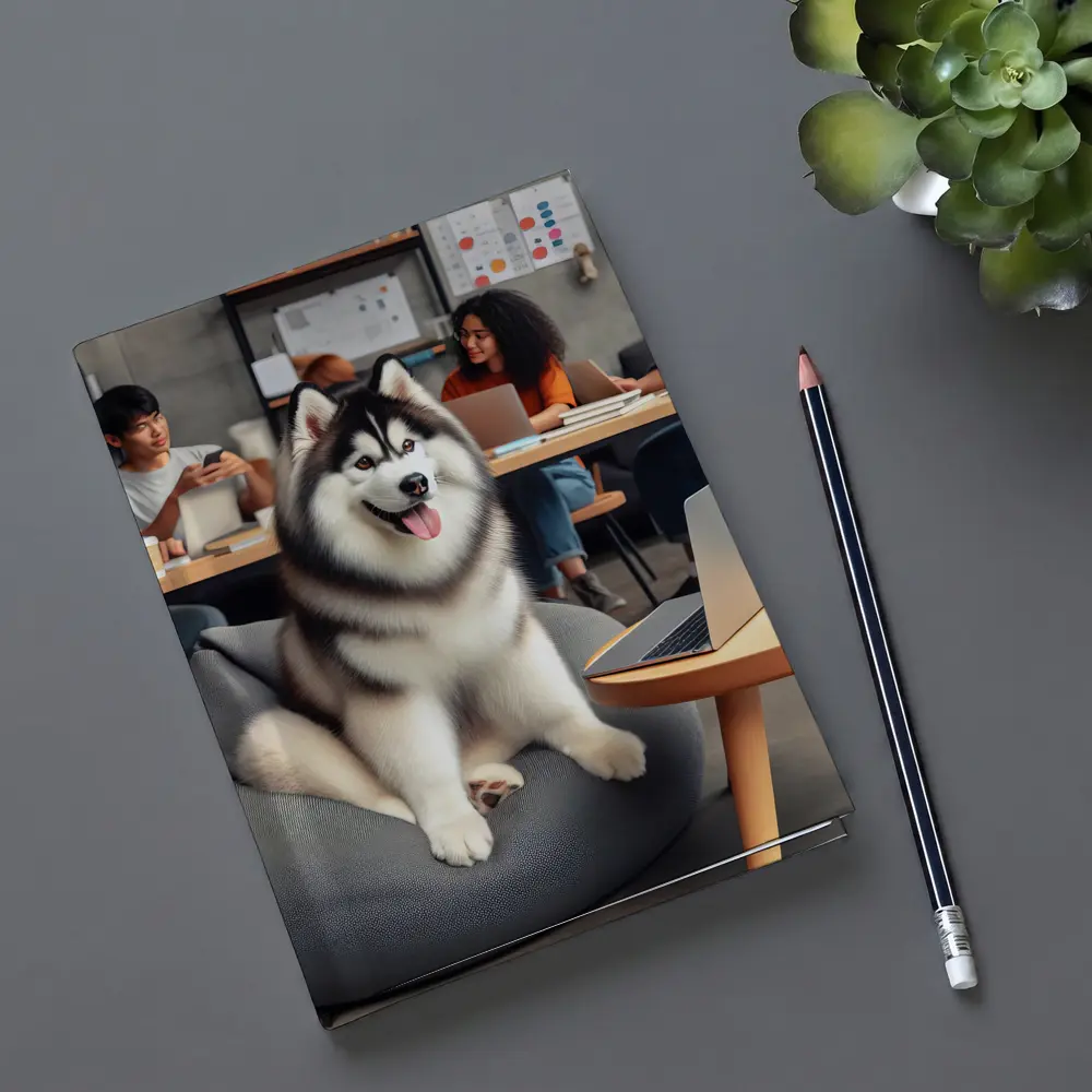 Siberian Husky Sitting in Modern Office – Notebooks