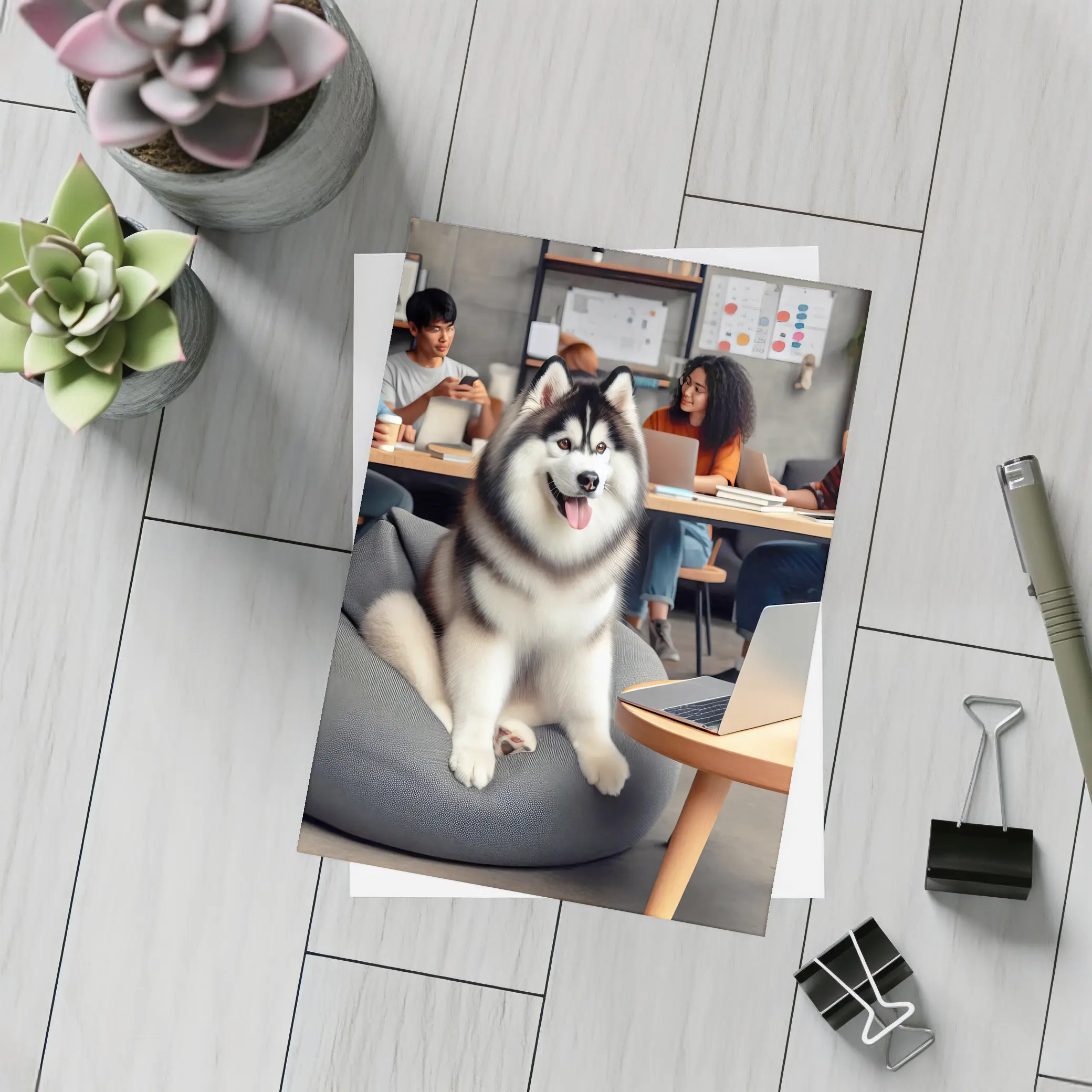 Siberian Husky Sitting in Modern Office – Postcards