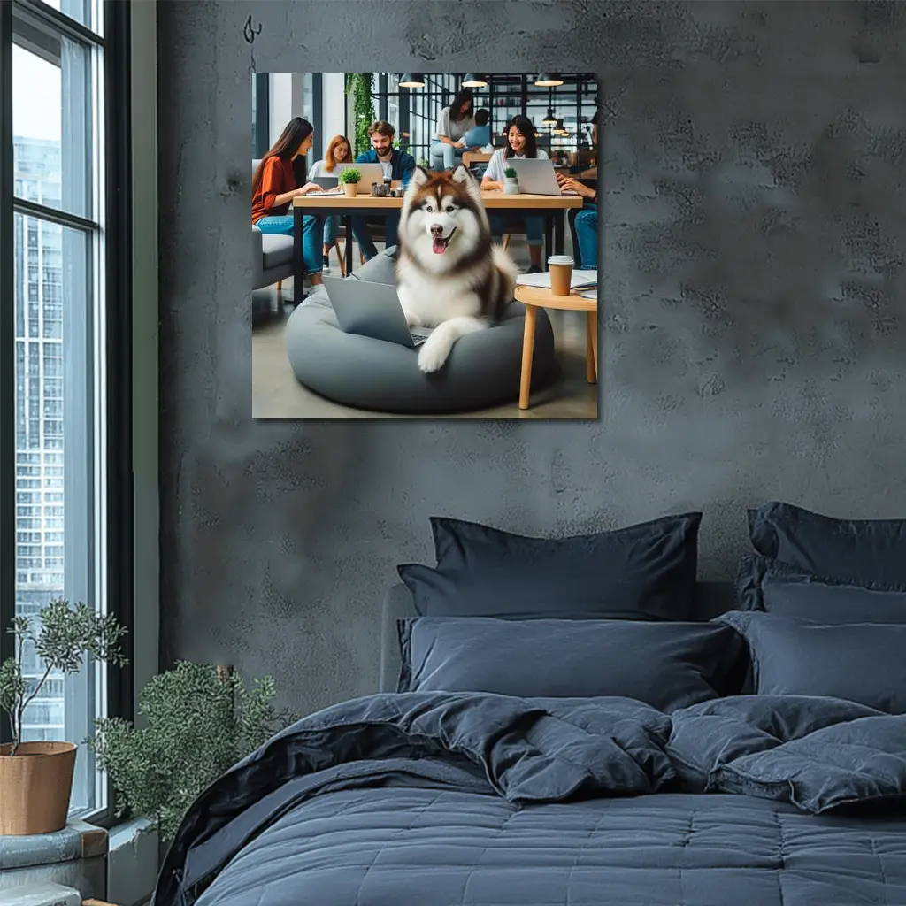 Alaskan Malamute Working Laptop Coworking Office – Wall Art
