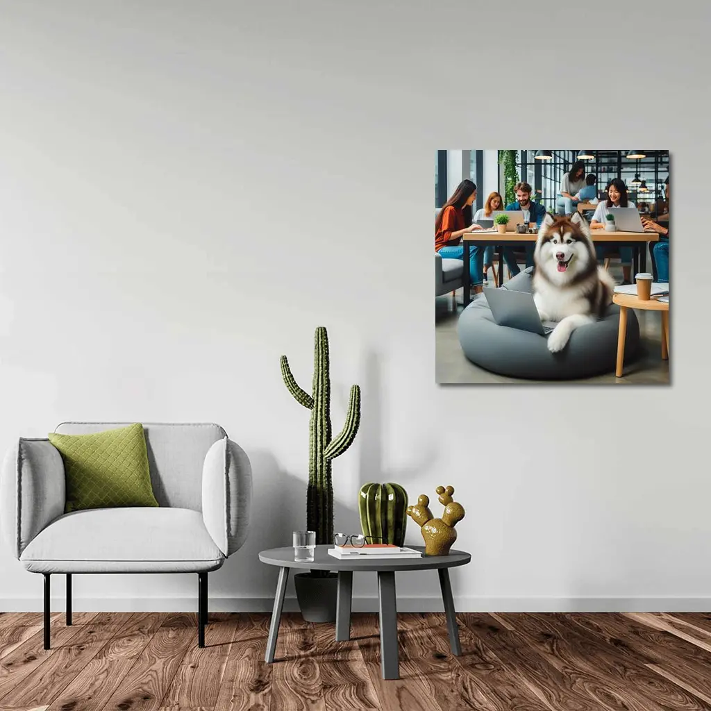 Alaskan Malamute Working Laptop Coworking Office – Wall Art