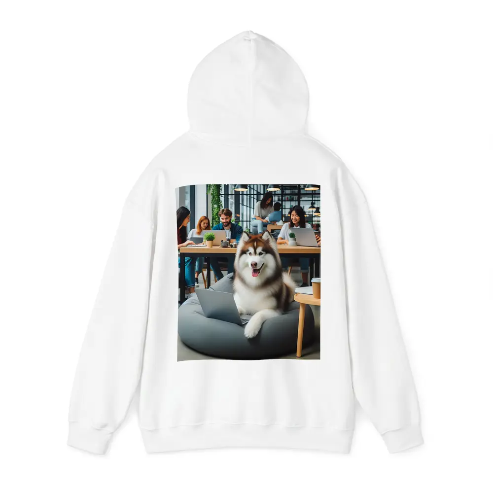 Alaskan Malamute Working Laptop Coworking Office – Hoodies
