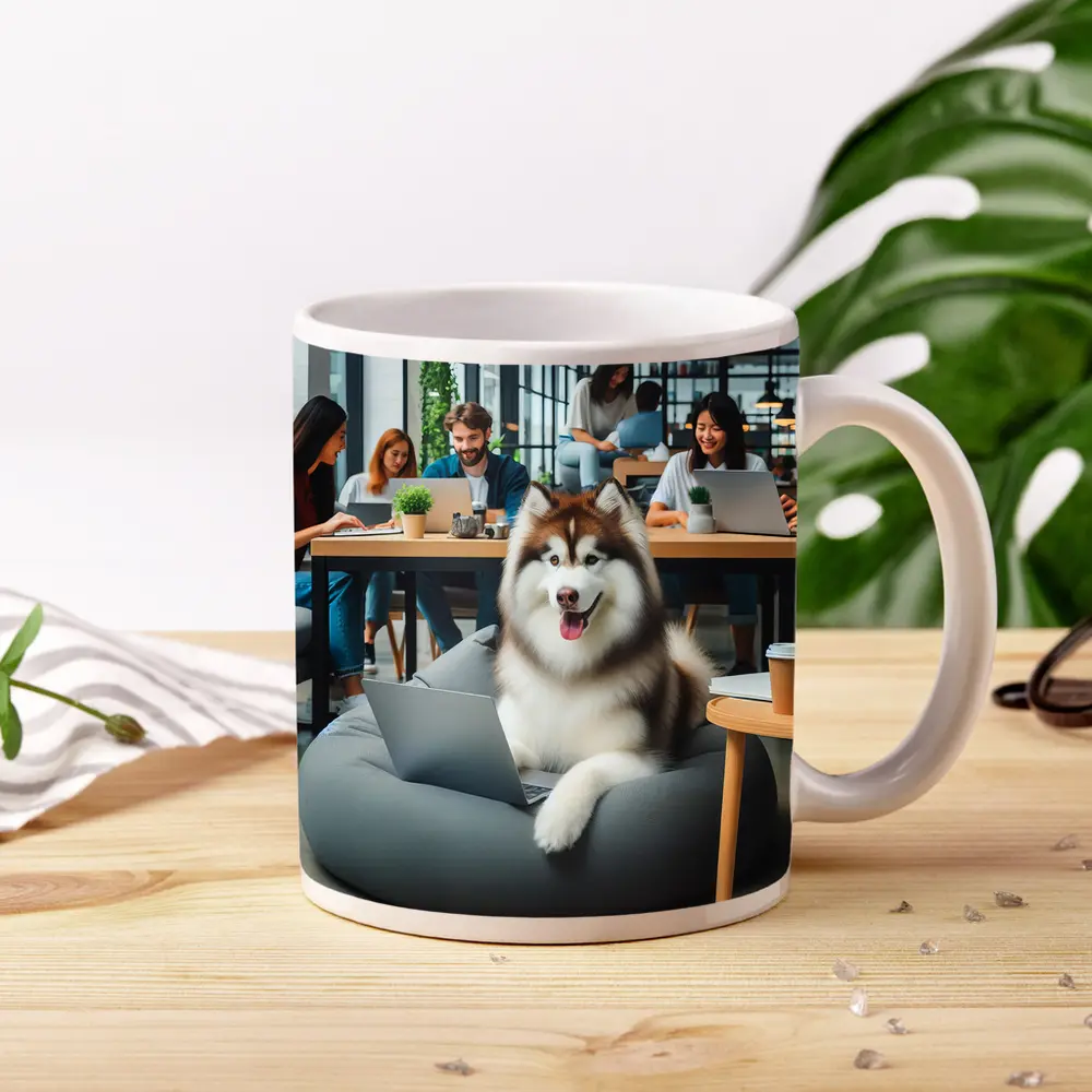 Alaskan Malamute Working Laptop Coworking Office – Mugs