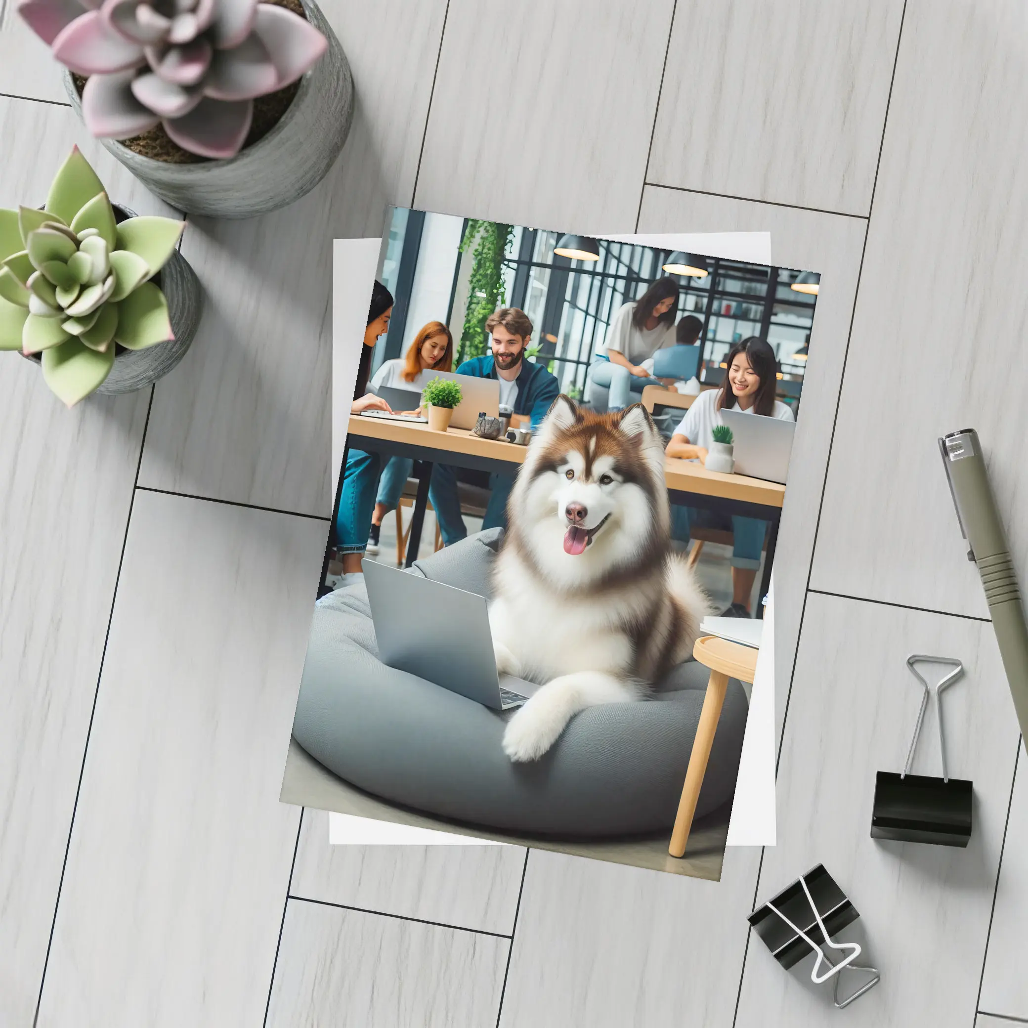 Alaskan Malamute Working Laptop Coworking Office – Postcards