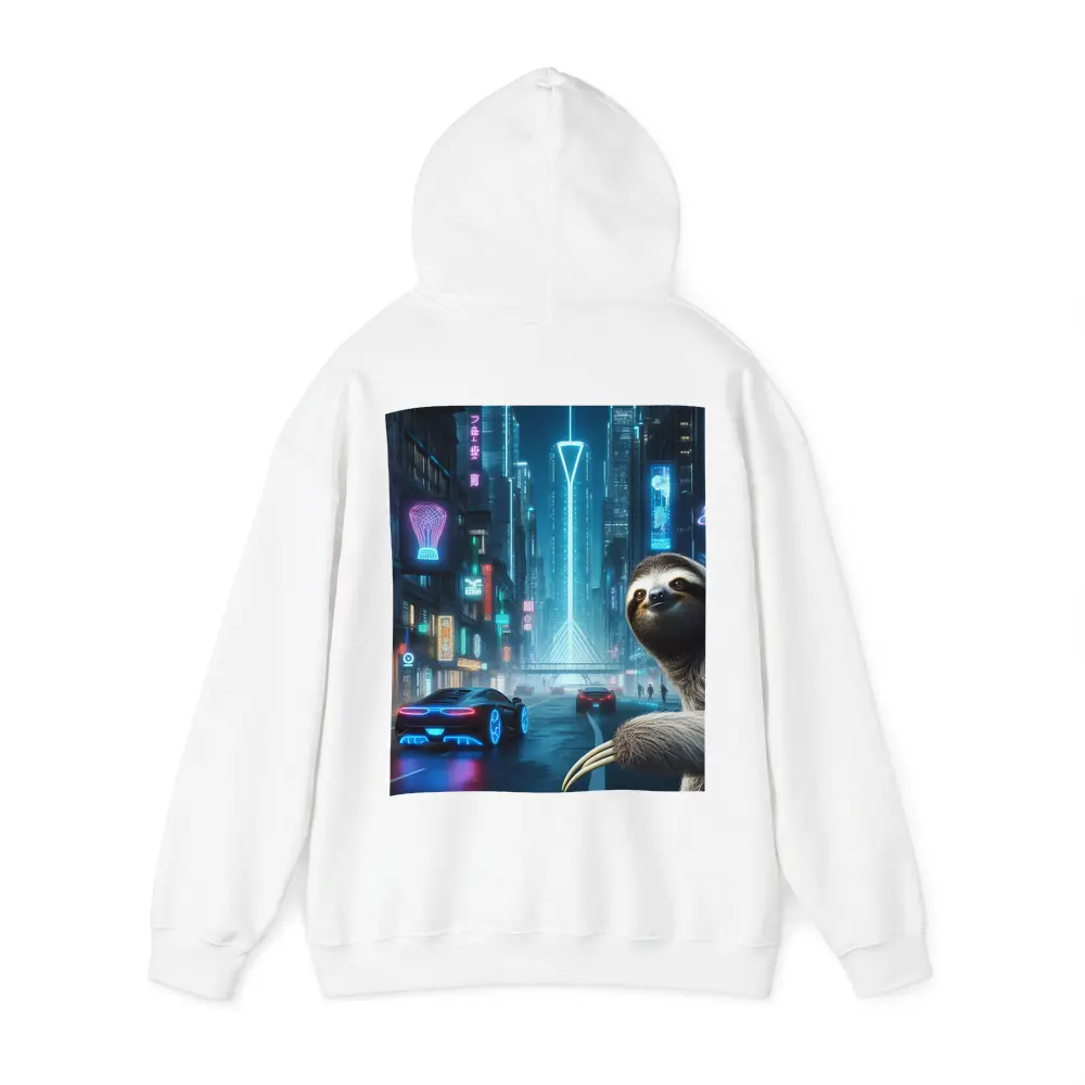 Sloth Neon Cyberpunk City Night Scene – Hoodies
