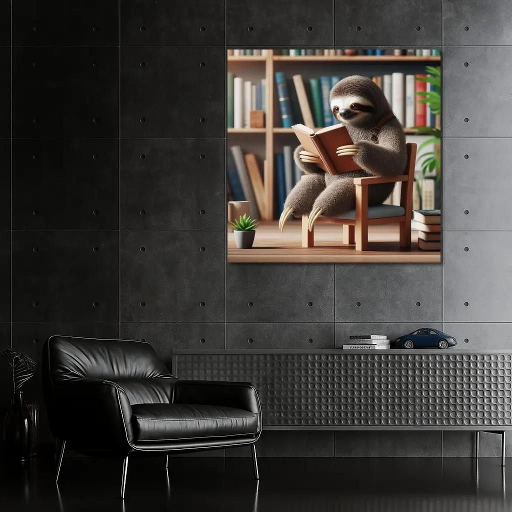 Sloth Reading Book Library Bookshelf – Wall Art