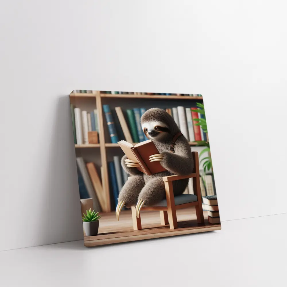 Sloth Reading Book Library Bookshelf – Wall Art
