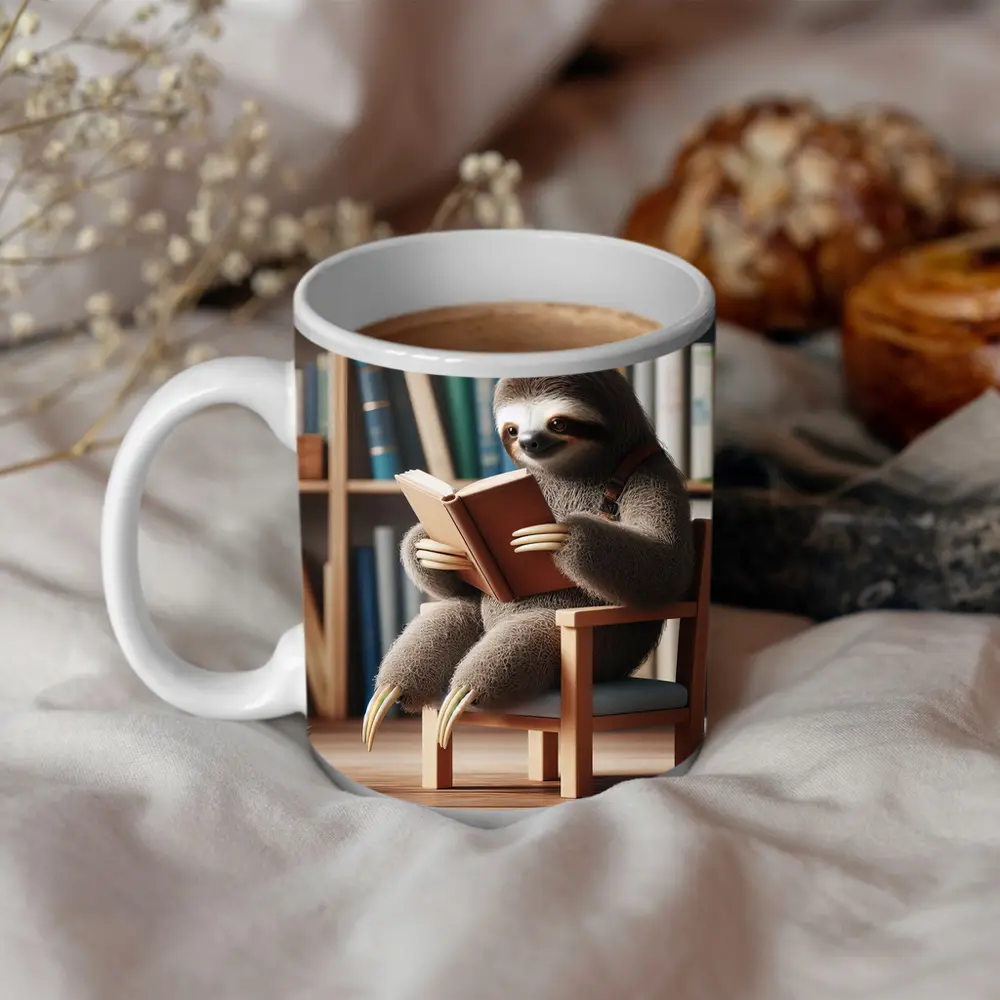 Sloth Reading Book Library Bookshelf – Mugs