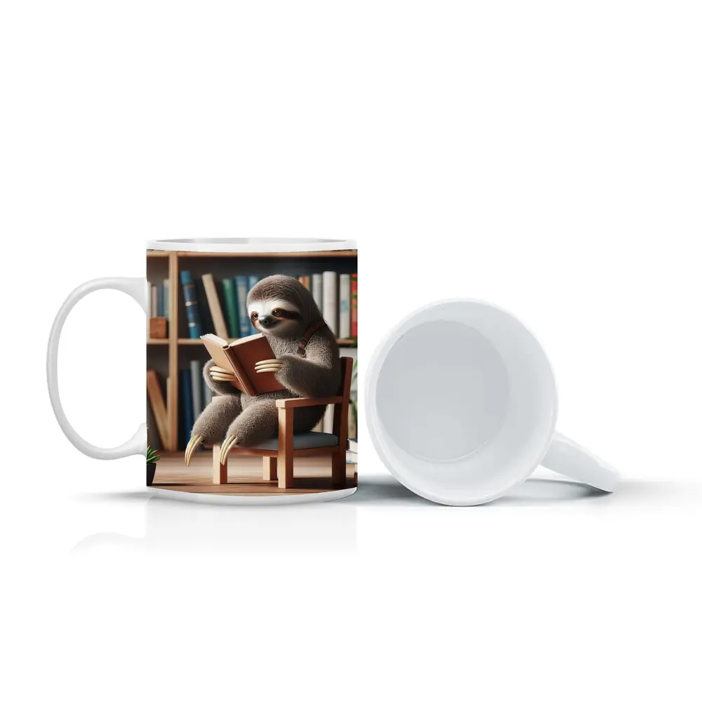 Sloth Reading Book Library Bookshelf – Mugs