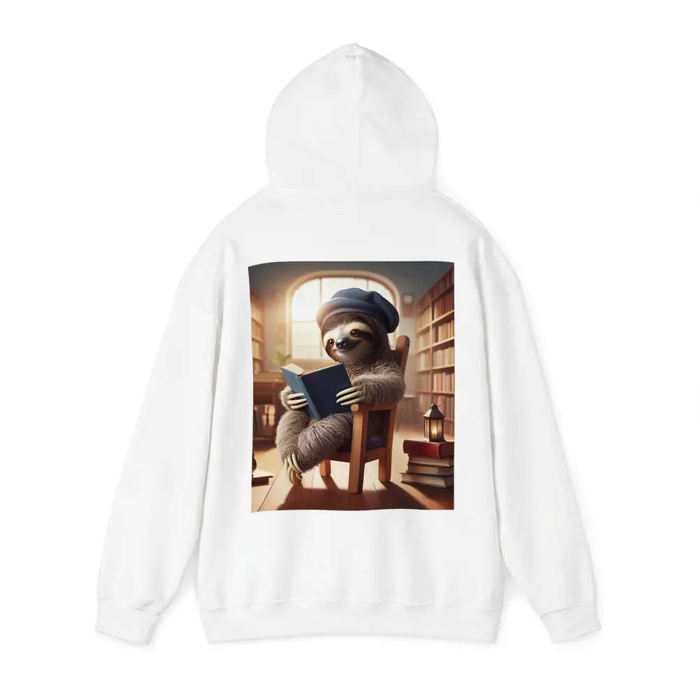 Sloth Reading Book in Cozy Library – Hoodies