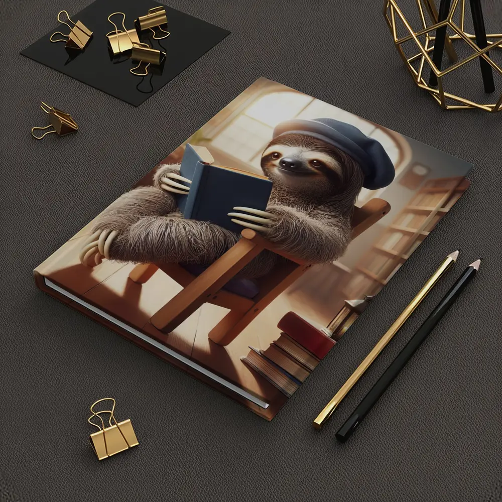 Sloth Reading Book in Cozy Library – Notebooks