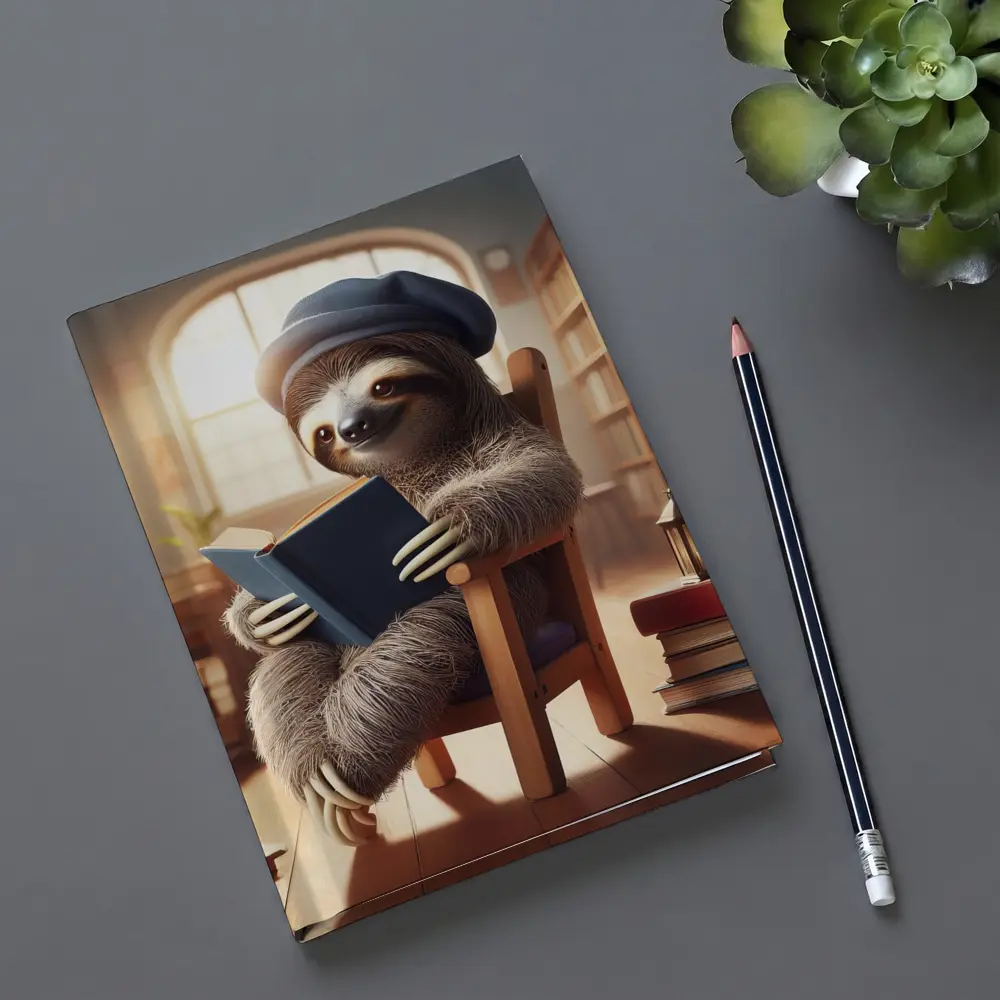 Sloth Reading Book in Cozy Library – Notebooks