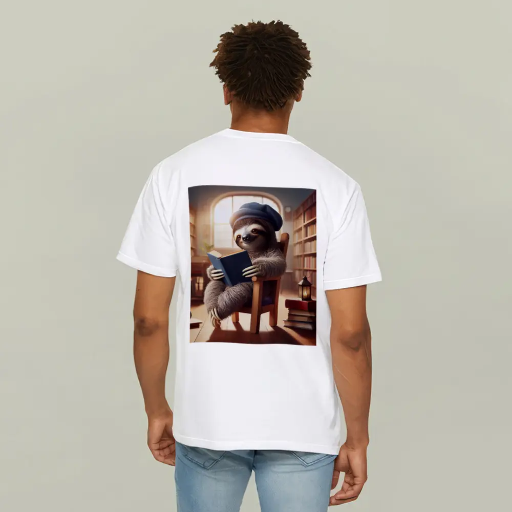 Sloth Reading Book in Cozy Library – T-Shirts